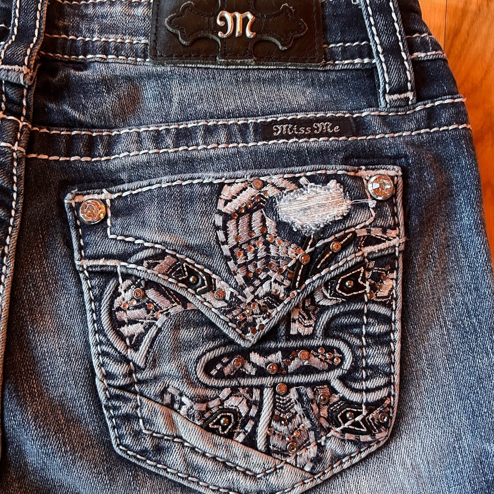 Miss Me Dark Blue Jeans with Contrast Stitching - Picture 2 of 10